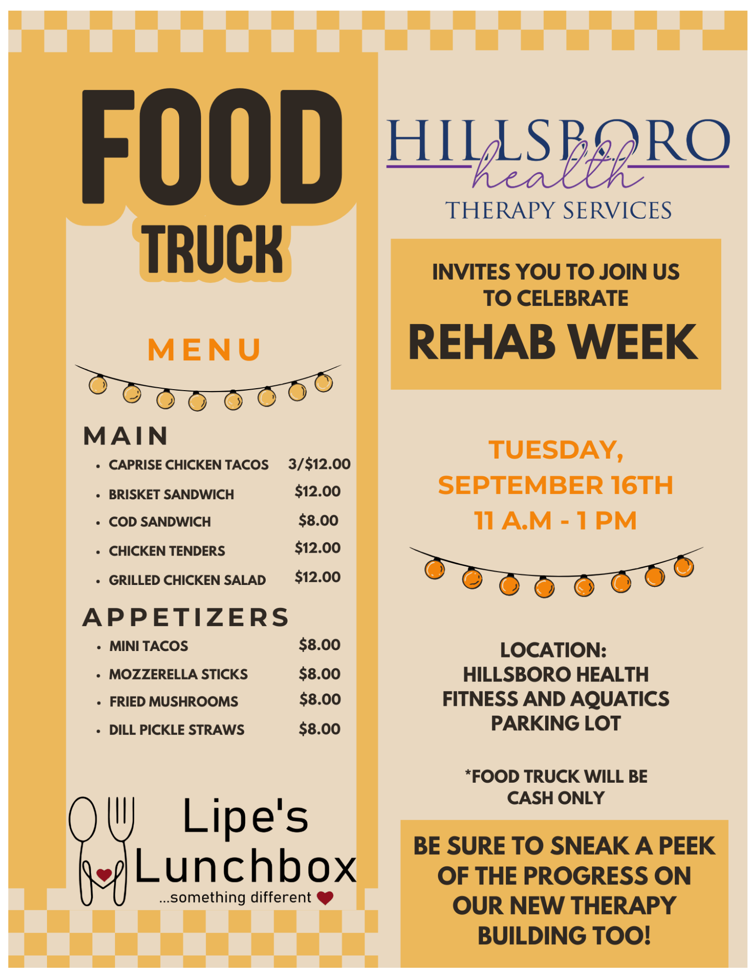 Flyer promoting Lipe's Lunchbox food truck